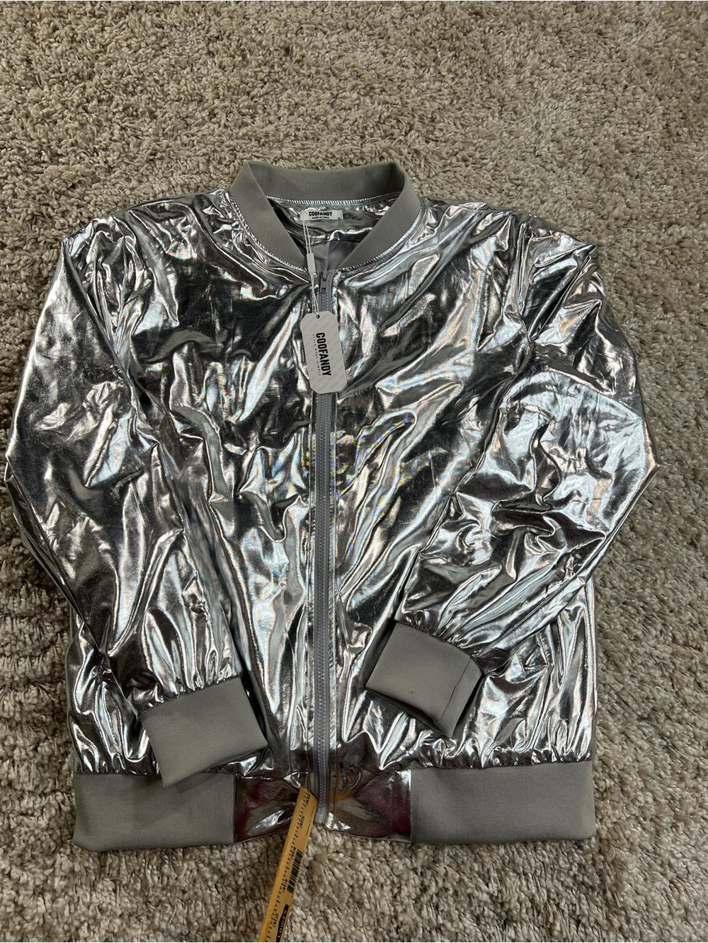 COOFANDY Silver Metallic Bomber Jacket - Women's